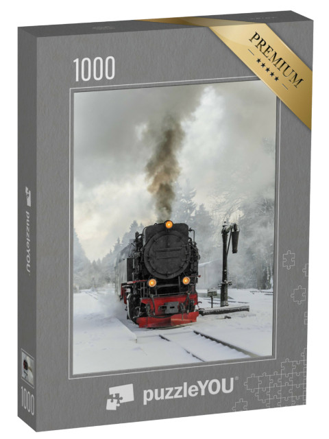 puzzle 1000 dílků „Parní lokomotiva na zimní cestě na Brocken, Německo“