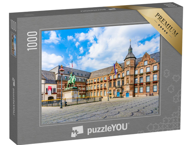 puzzle 1000 dílků „Radnice a jezdecká socha Jana Wellema, Düsseldorf“