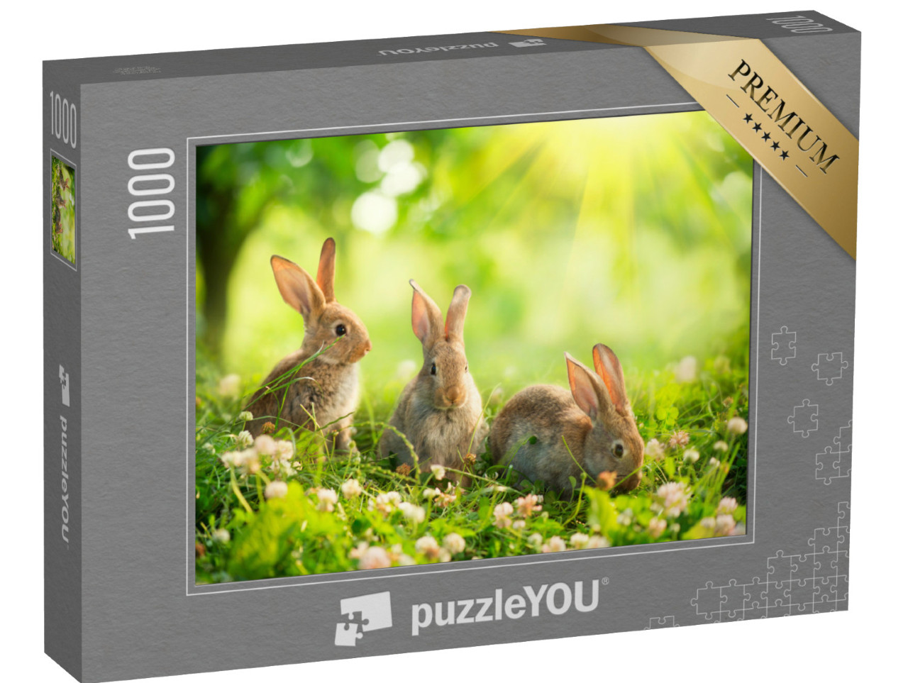 puzzle 1000 dílků „Roztomilí králíci na jarní louce“