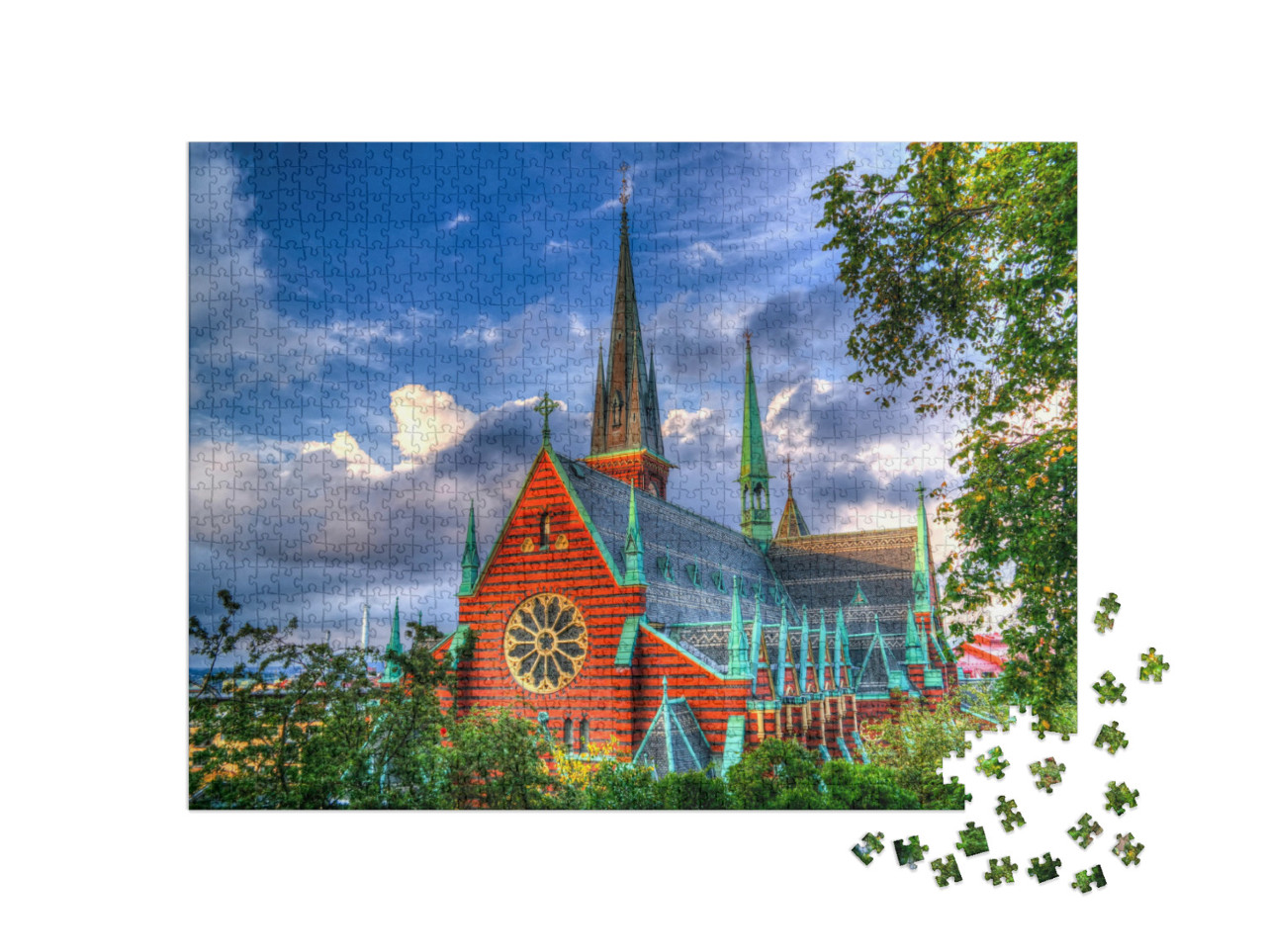 puzzle 1000 dílků „Pohled zvenčí na budovu Oscar Fredriks Kyrka, Göteborg, Švédsko“