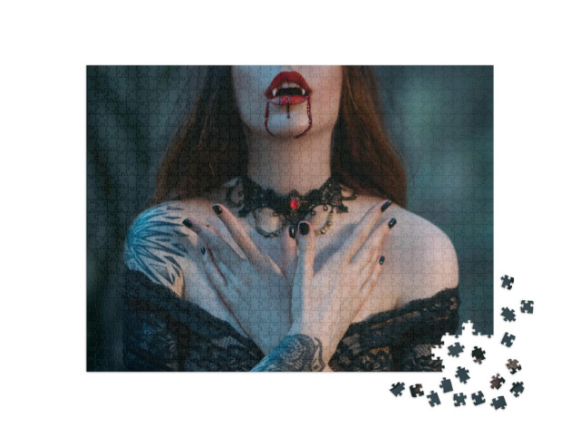 puzzle 1000 dílků „Detailní záběr upíří ženy s krví“