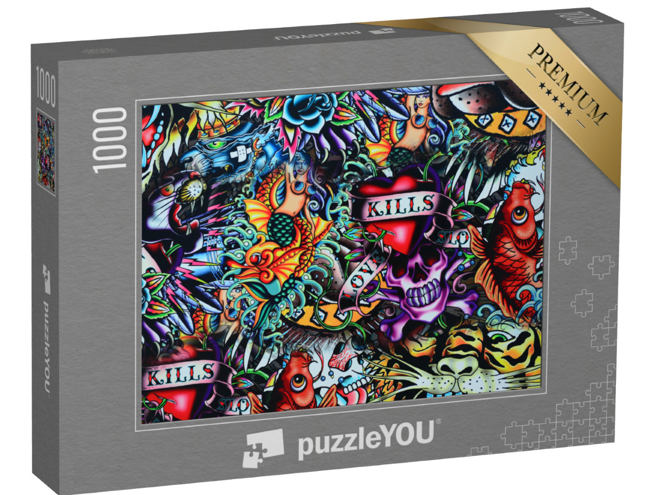 puzzle 1000 dílků „Barevné tetování na zdi ve stylu grunge“