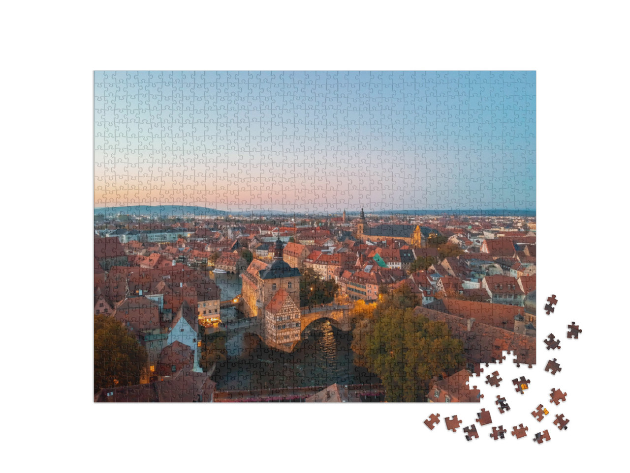puzzle 1000 dílků „Večer nad Bambergem, Německo“