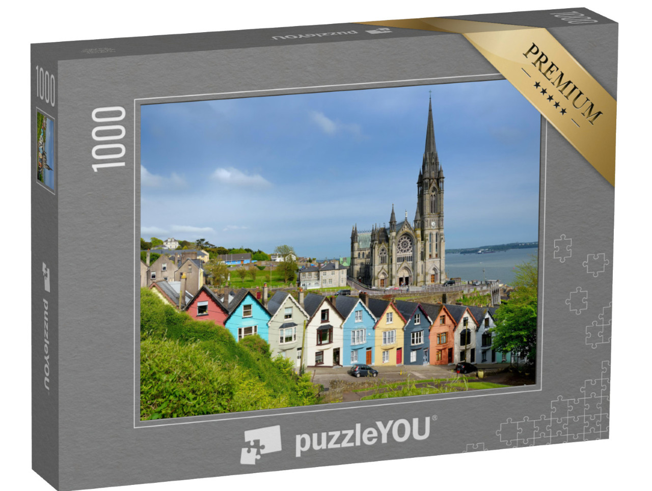 puzzle 1000 dílků „Barevné řadové domky před katedrálou Cobh, hrabství Cork, Irsko“