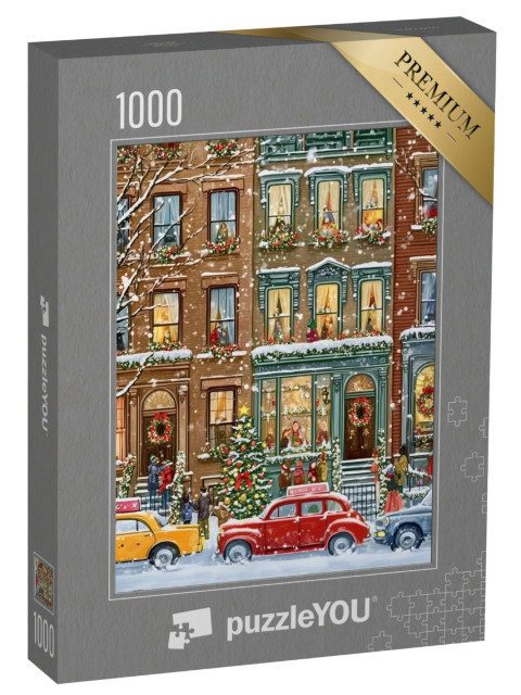 puzzle 1000 dílků „Vánočně vyzdobený newyorský městský dům“