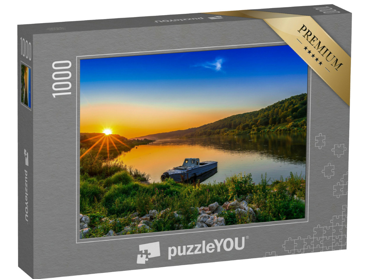 puzzle 1000 dílků „Říční loď ve zlatém západu slunce“