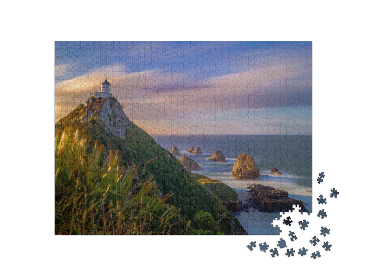 puzzle 1000 dílků „Mraky nad majákem na Nugget Point, podzim na Novém Zélandu“