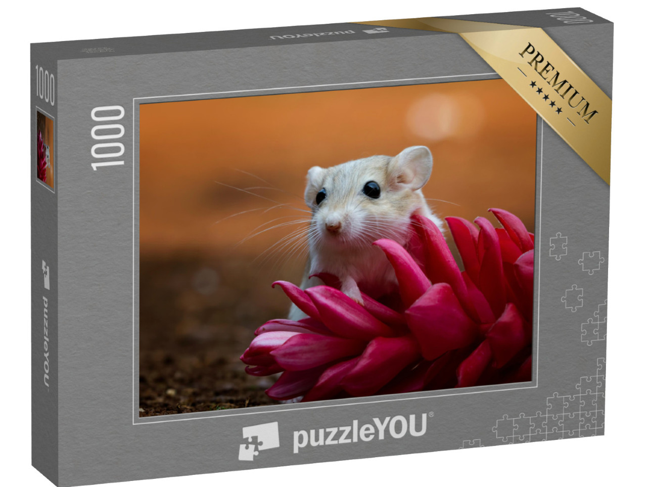 puzzle 1000 dílků „Roztomilý pískomil na růžovém květu“