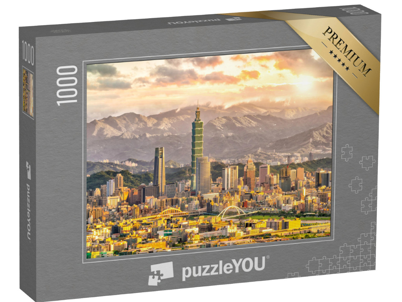 puzzle 1000 dílků „Panorama Taipei s horskou krajinou při západu slunce“