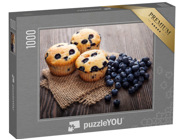 puzzle 1000 dílků „Muffin s borůvkami, sladké pečivo“