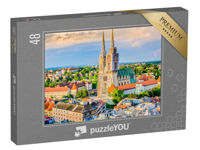 puzzle 48 dílků „Záhřebská katedrála: letecký pohled z Chorvatska“