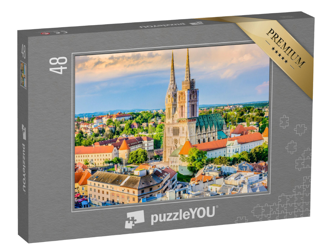 puzzle 48 dílků „Záhřebská katedrála: letecký pohled z Chorvatska“