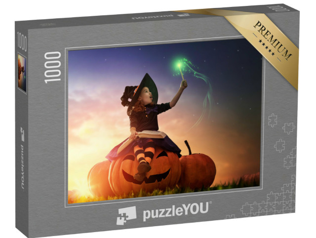 puzzle 1000 dílků „Veselá halloweenská čarodějnice s kouzelnou hůlkou“