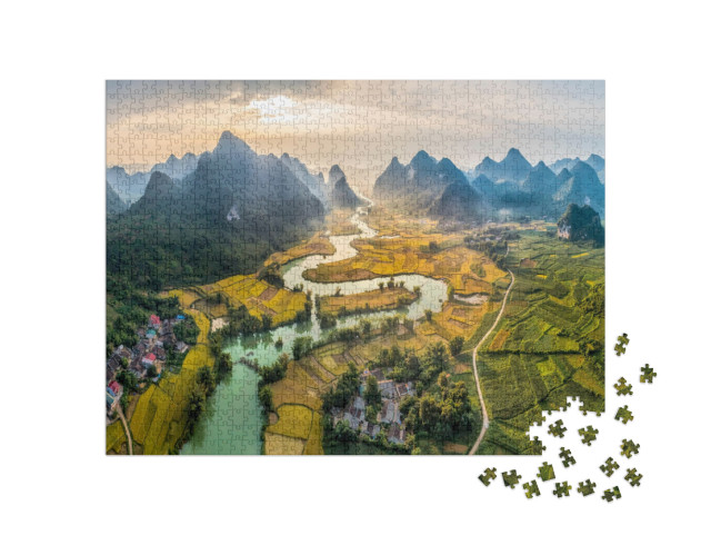 puzzle 1000 dílků „Rýže a rýžové pole ve vesnici Phong Nam v Trung Khanh, Cao Bang, Vietnam“