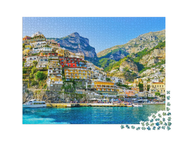 puzzle 2000 dílků „Pohled na vesnici Positano na pobřeží Amalfi, Itálie“