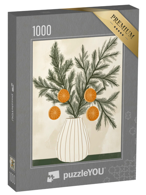 puzzle 1000 dílků „Ilustrace: Jedlové větve s pomeranči“