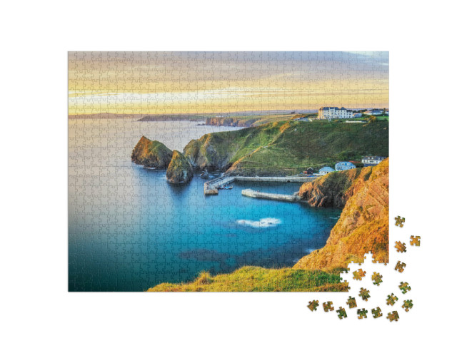 puzzle 1000 dílků „Západ slunce s výhledem na Mullion Cove, Cornwall“