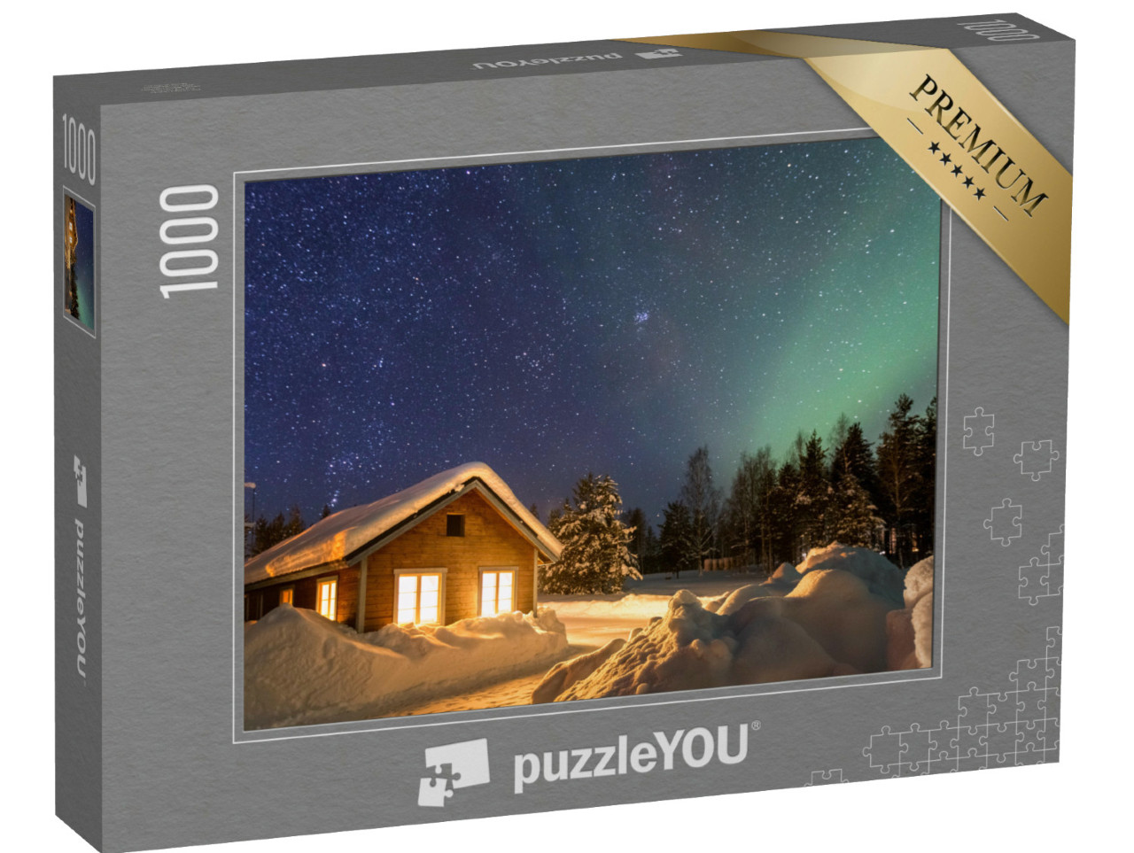 puzzle 1000 dílků „Zimní krajina s dřevěným domem ve Švédsku“
