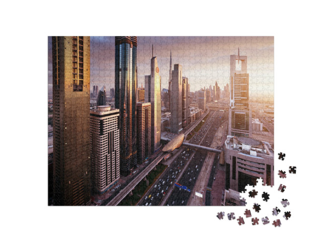 puzzle 1000 dílků „Panorama při západu slunce, Dubaj“