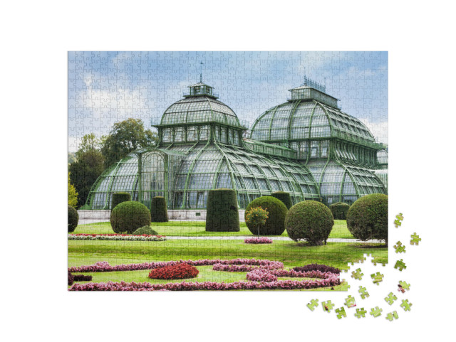 puzzle 1000 dílků „Palmový dům, zámecký skleník Schönbrunn“