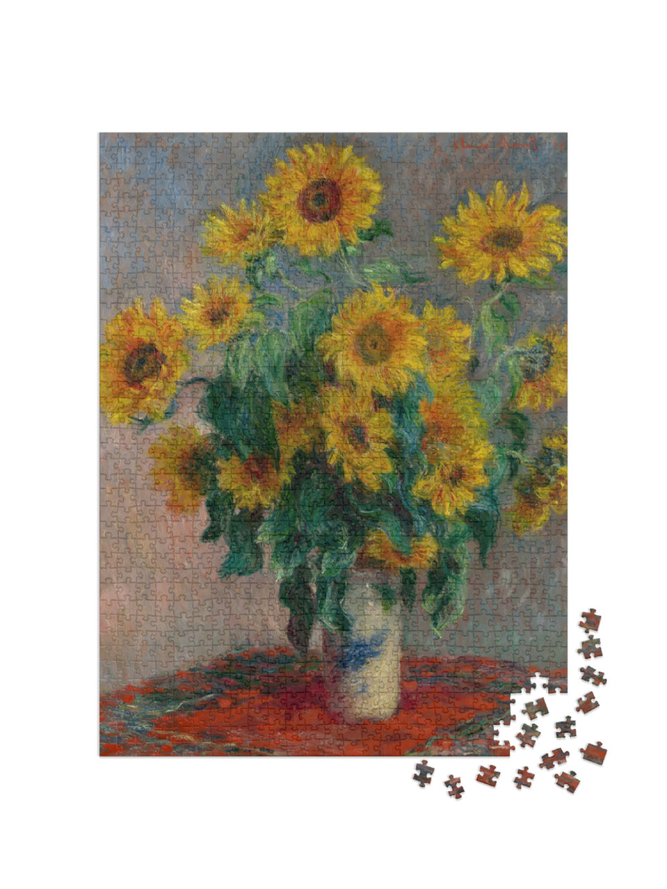puzzle 1000 dílků „Kytice slunečnic, Claude Monet, 1881, krásný obraz“