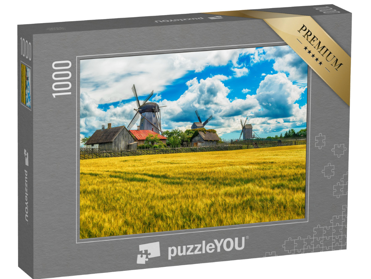 puzzle 1000 dílků „Letní pole a větrné mlýny Angla na ostrově Saaremaa, Estonsko“