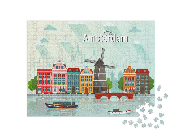 puzzle 1000 dílků „Vektorová ilustrace Amsterdamu“