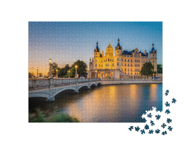 puzzle 1000 dílků „Zámek Schwerin: pamětihodnost hlavního města spolkové země Meklenbursko-Přední Pomořansko“