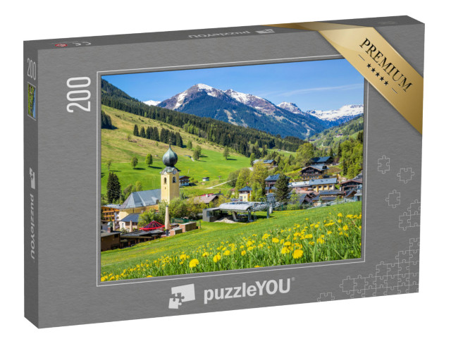 puzzle 200 dílků „Pohled na obec Saalbach v létě, Rakousko“