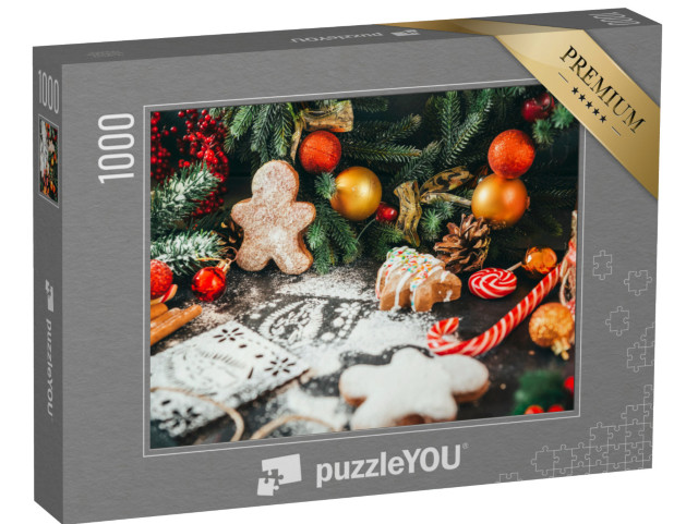 puzzle 1000 dílků „Sušenky, jedlová větvička, vánoční stromek“