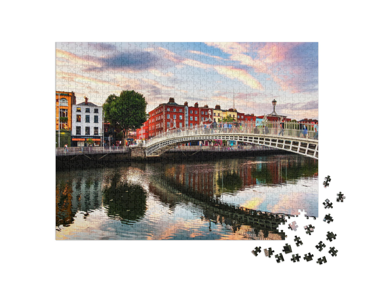 puzzle 1000 dílků „Krásný západ slunce u mostu Ha'penny Bridge, Dublin, Irsko“