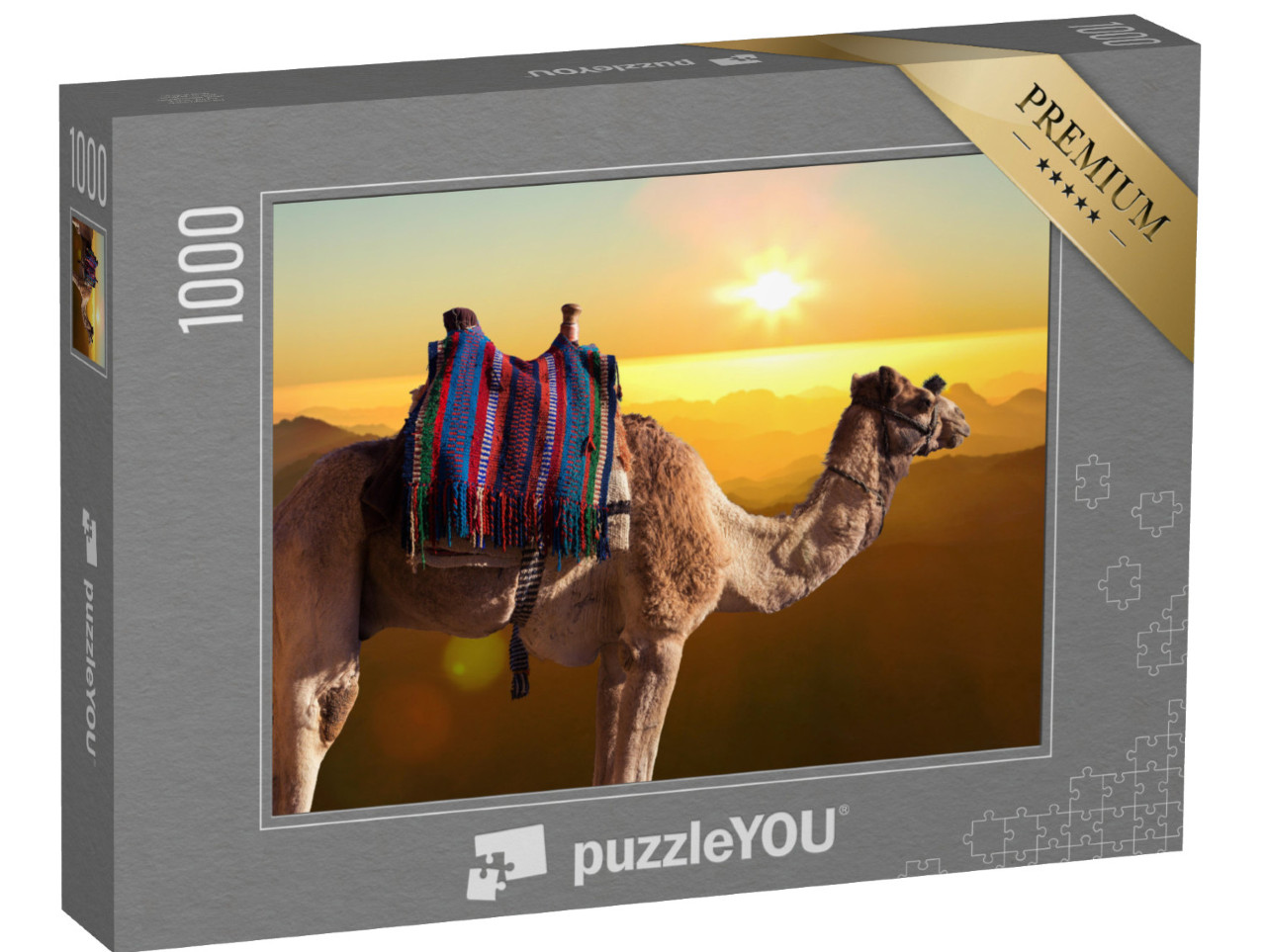 puzzle 1000 dílků „Velbloud dromedár před Mojžíšovou horou, Egypt, Sinajský poloostrov“