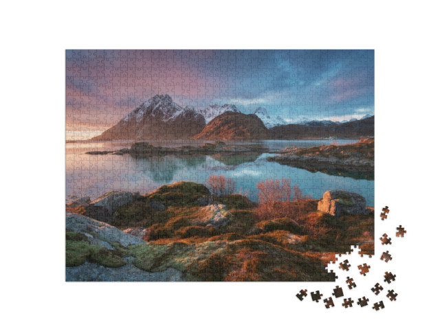 puzzle 1000 dílků „Kouzelný východ slunce na Lofotských ostrovech, Norsko“