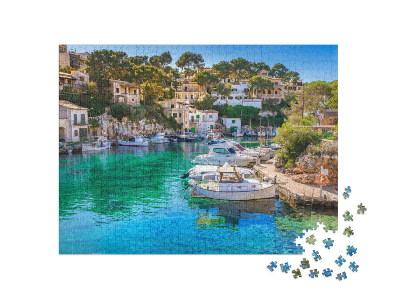 puzzle 1000 dílků „Pohled na idylický starý rybářský přístav Cala Figuera, Mallorca, Španělsko“