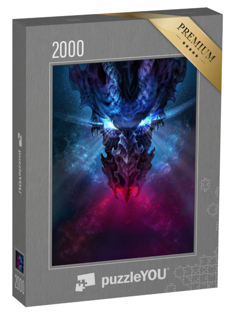 puzzle 2000 dílků „Fantasy: Ohnivý drak se svítícíma modrýma očima“