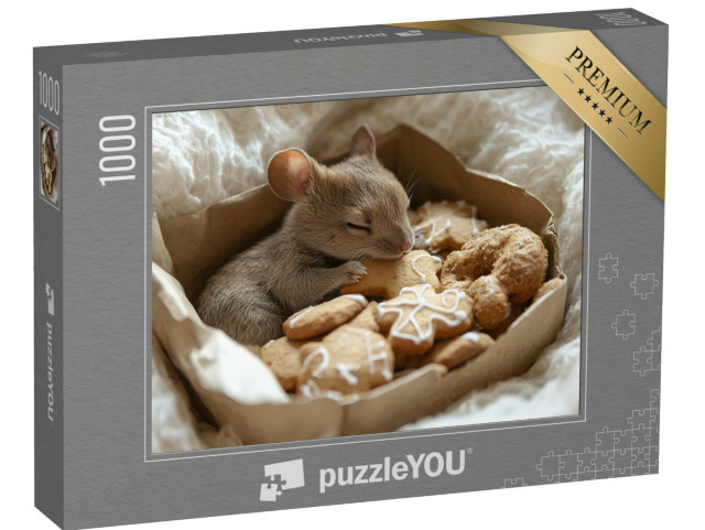 puzzle 1000 dílků „Vánoční myš svačí sušenky“