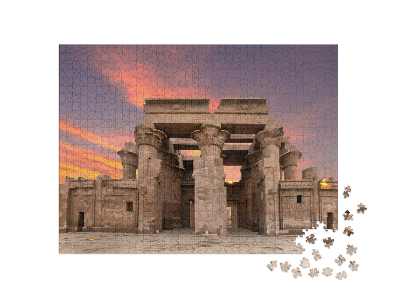 puzzle 1000 dílků „Ruiny chrámu Kom Ombo na Nilu při západu slunce, Egypt“