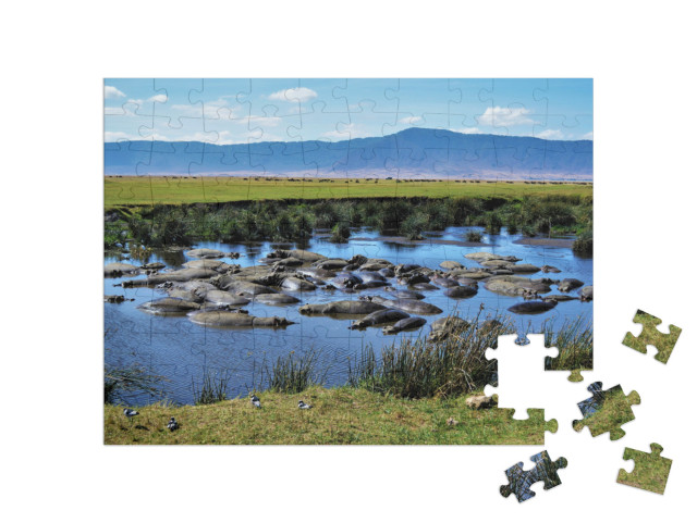 puzzle 100 dílků „Hroší kotlina, kráter Ngorongoro, Tanzanie“
