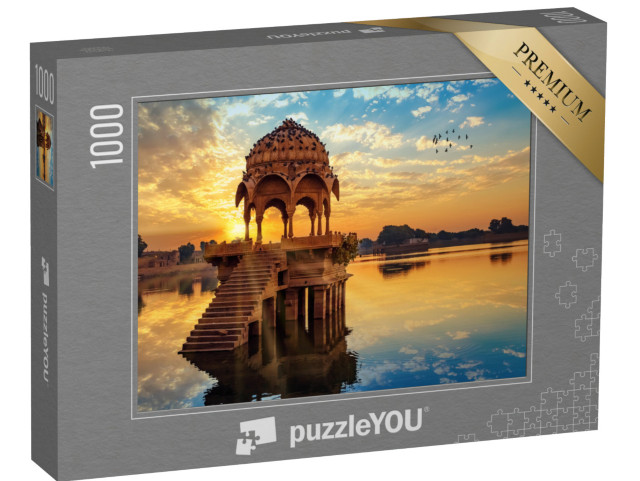 puzzle 1000 dílků „Západ slunce před ruinami Gadi Sagar, Indie“