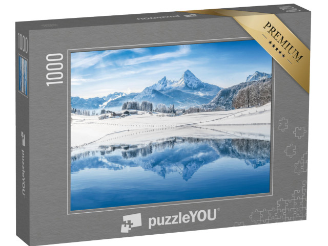 puzzle 1000 dílků „Snová zimní krajina Alp: panorama zasněžených vrcholů“