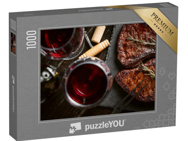puzzle 1000 dílků „Večeře pro dva se steaky a červeným vínem“