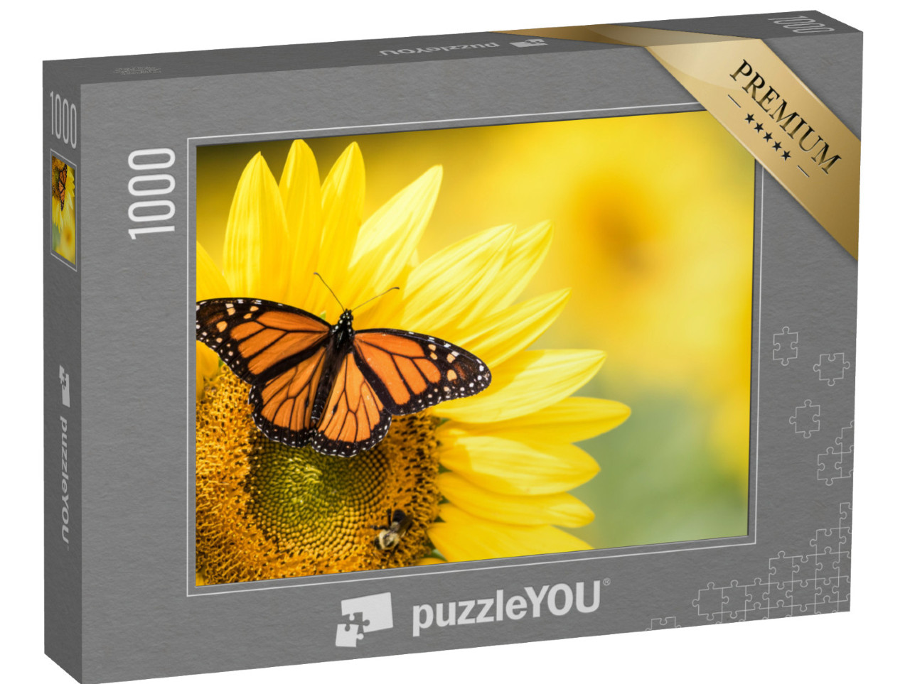 puzzle 1000 dílků „Motýl monarcha, Danaus Plexippus, na slunečnici“