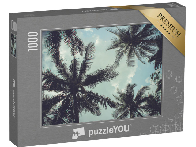 puzzle 1000 dílků „Větve kokosových palem na pozadí modré oblohy“