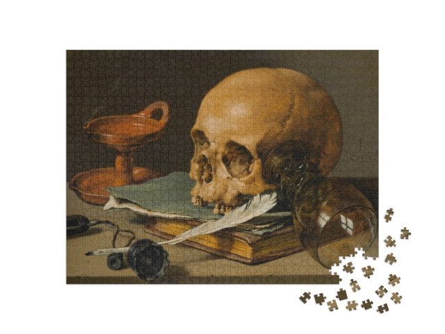 puzzle 1000 dílků „Pieter Claesz - Zátiší s lebkou a perem“