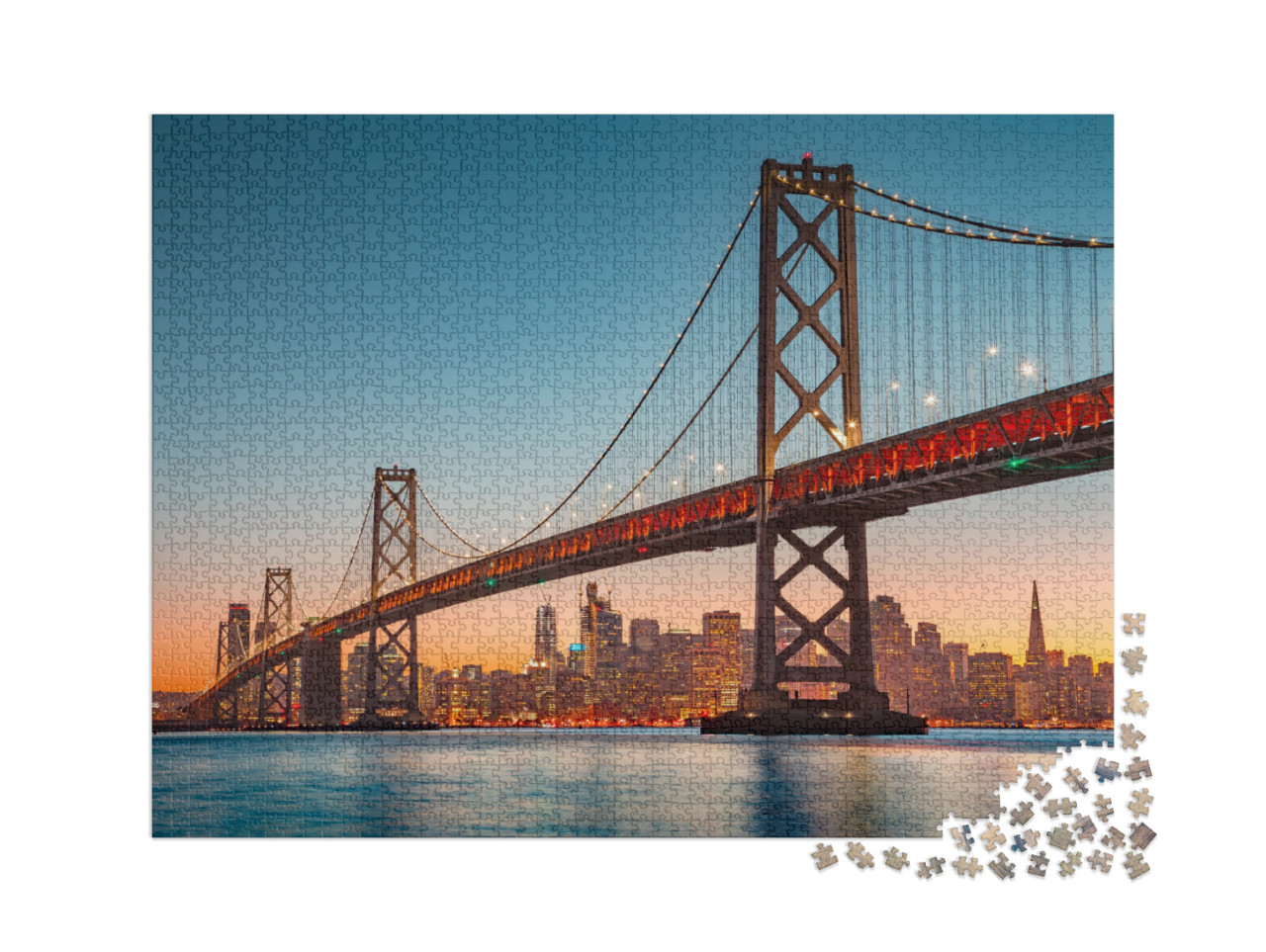 puzzle 2000 dílků „Panorama San Francisca se slavným mostem Oakland Bay Bridge, Kalifornie, USA“