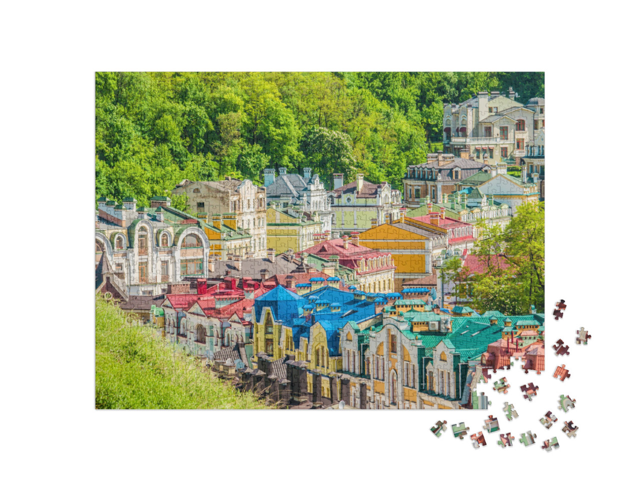 puzzle 1000 dílků „Barevné domy, Kyjev, Ukrajina“