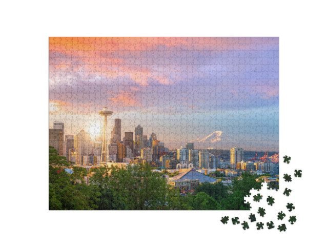 puzzle 1000 dílků „Panorama Seattlu při západu slunce“