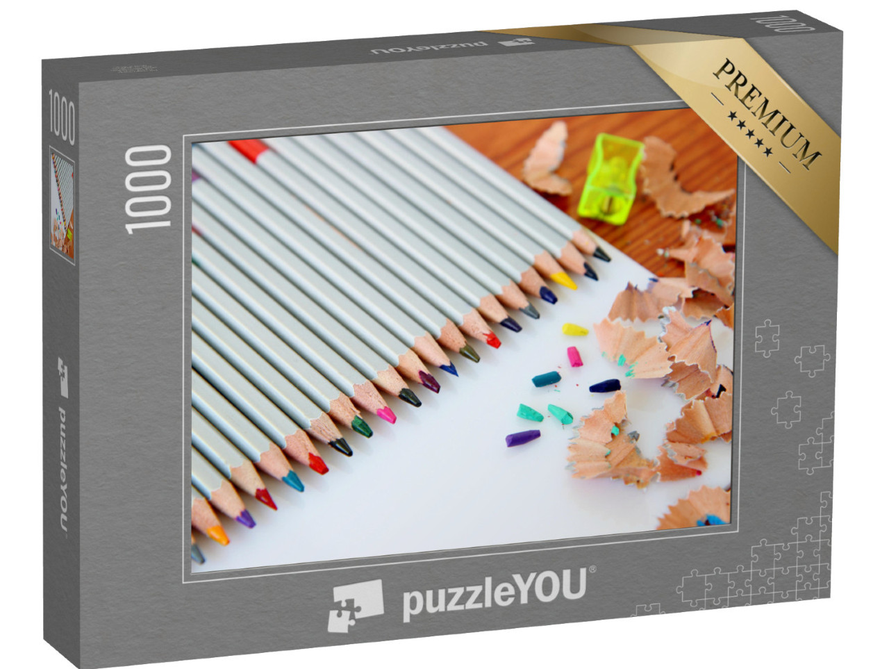 puzzle 1000 dílků „Barevné tužky na bílém pozadí“