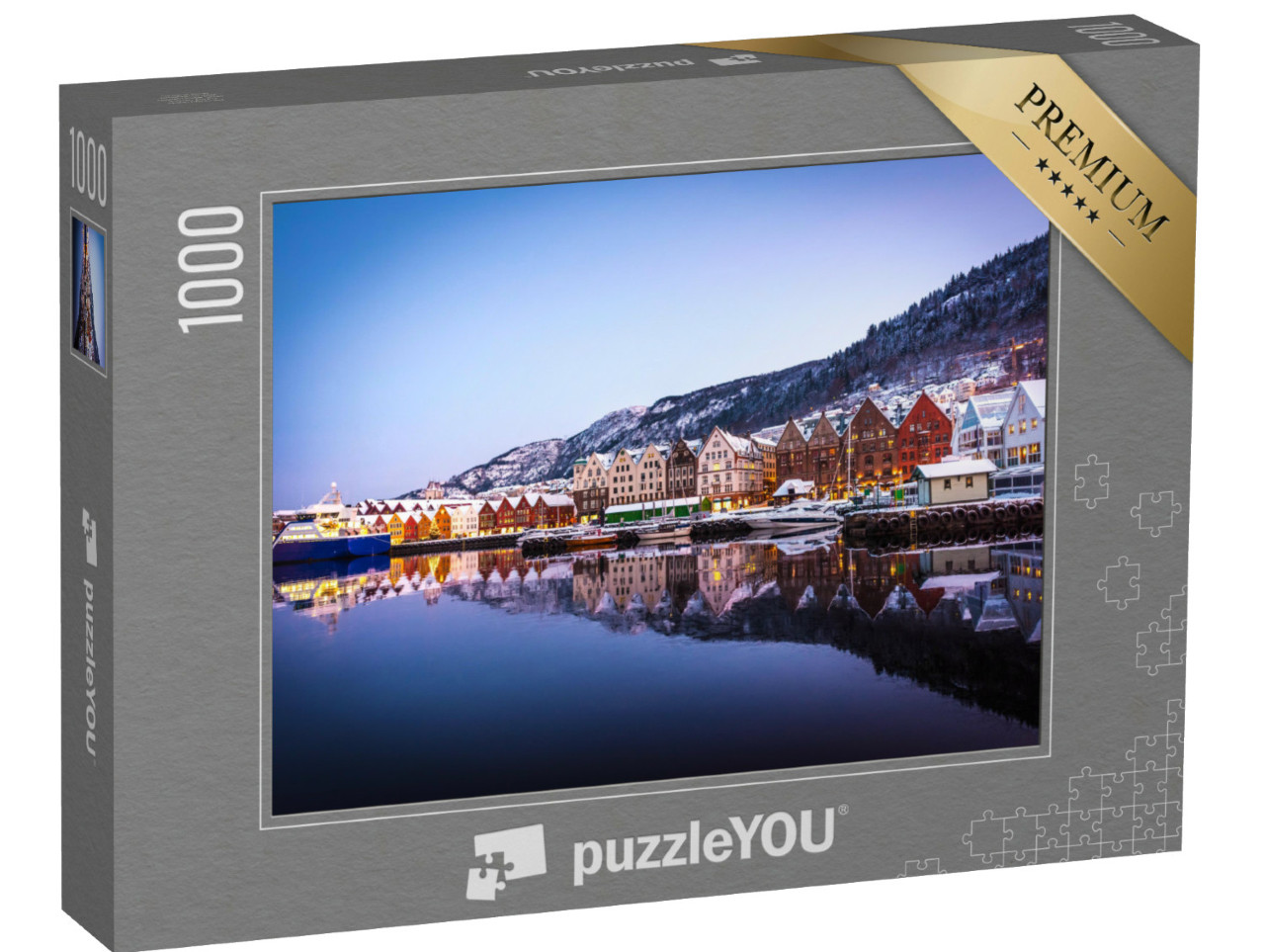 puzzle 1000 dílků „Vánoční dřevěné domy v Bergenu, Norsko“