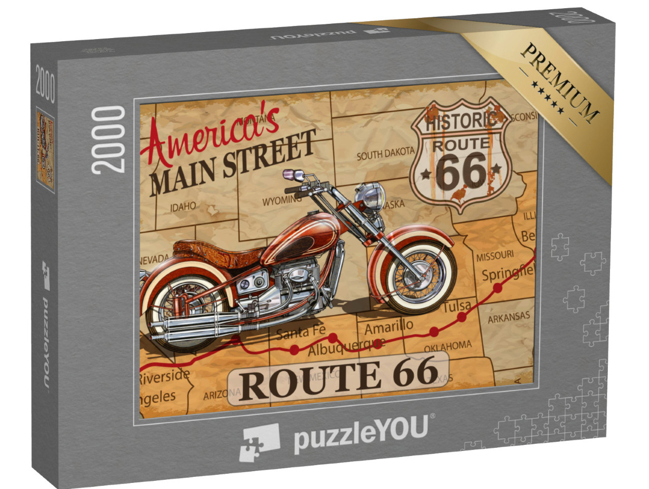 puzzle 2000 dílků „Vintage plakát na motorku: Route 66“